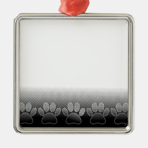 Black And White Paws Gradient Background Metal Ornament