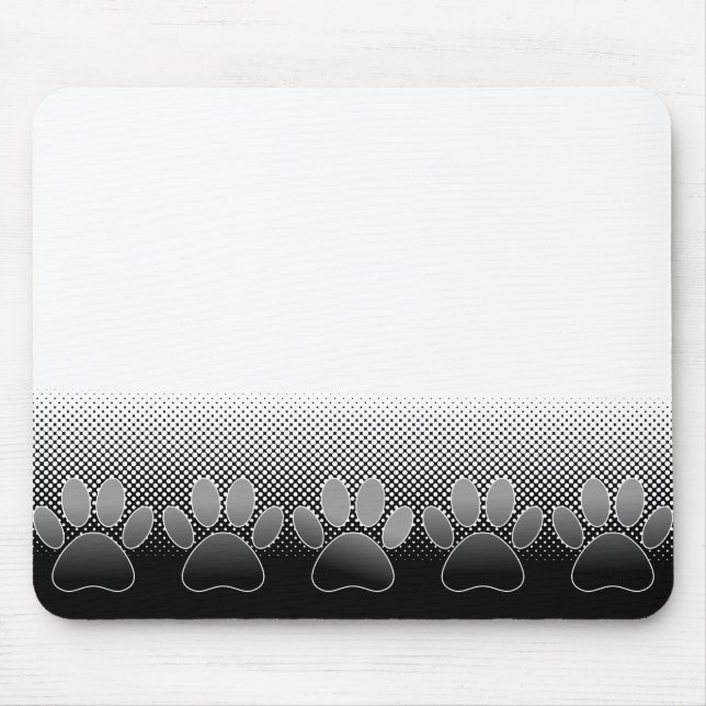 Black And White Paws Gradient Background Mouse Pad (Front)