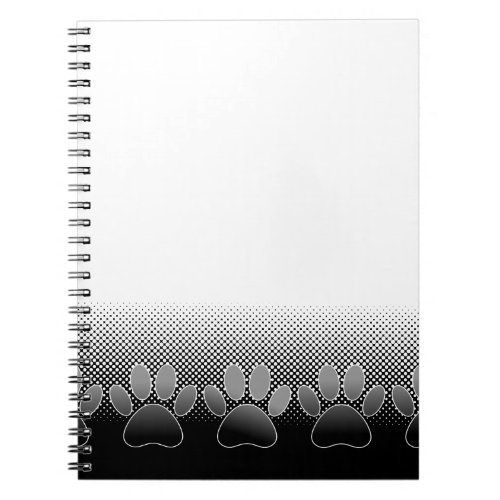 Black And White Paws Gradient Background Notebook