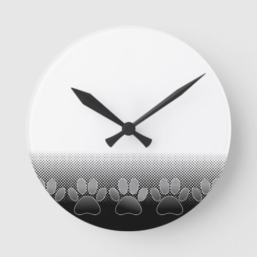 Black And White Paws Gradient Background Round Clock