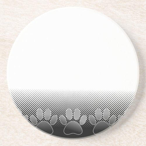 Black And White Paws Gradient Background Sandstone Coaster
