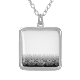 Black And White Paws Gradient Background Silver Plated Necklace