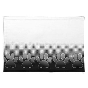 Black And White Paws Halftones Background Cloth Placemat