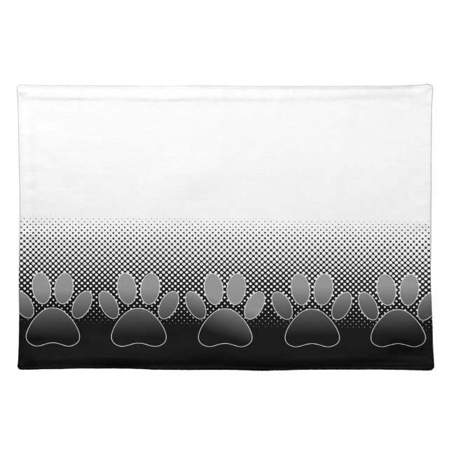 Black And White Paws Halftones Background Cloth Placemat (Front)