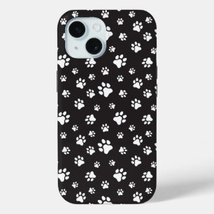 Black and white paws pattern iPhone 15 case
