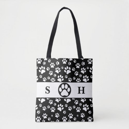 Black and White Paws Signature  Tote Bag