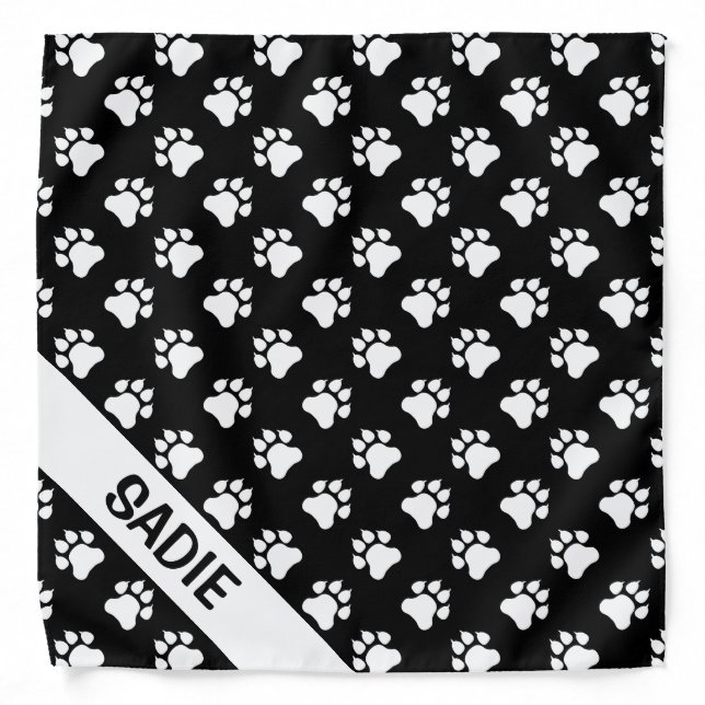 Black And White Paws With Name Bandana (Front)