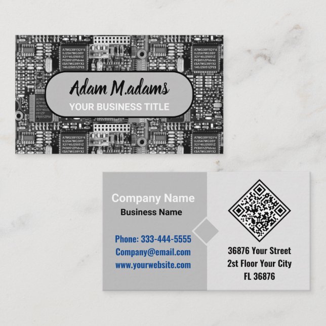 Black and White PCB Printed Circuit Board QR Code Business Card (Front/Back)