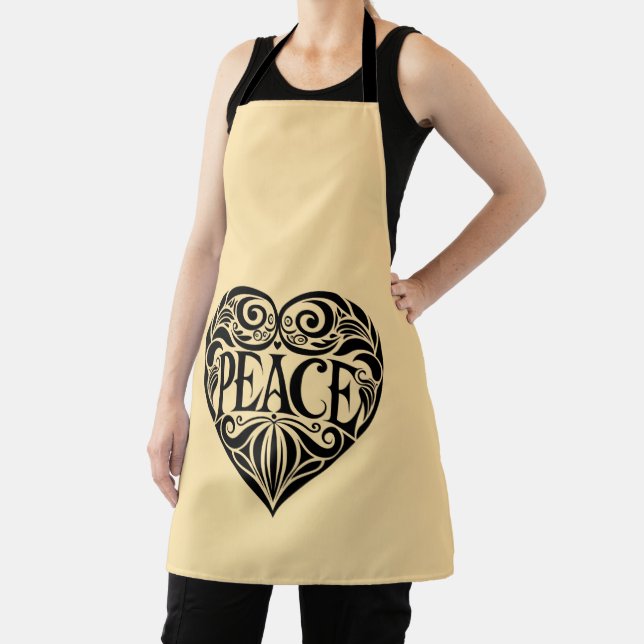 BLACK AND WHITE PEACE HEART APRON (Insitu)