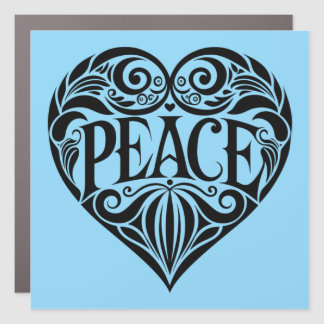 BLACK AND WHITE PEACE HEART CAR MAGNET