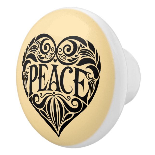 BLACK AND WHITE PEACE HEART CERAMIC KNOB (Right)