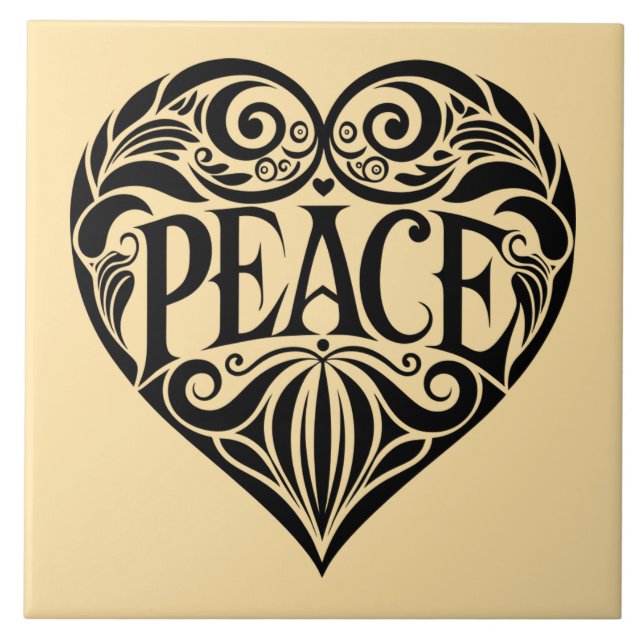 BLACK AND WHITE PEACE HEART CERAMIC TILE (Front)