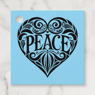 BLACK AND WHITE PEACE HEART FAVOR TAGS