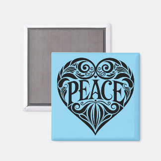 BLACK AND WHITE PEACE HEART MAGNET