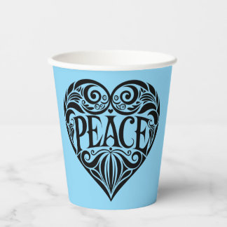 BLACK AND WHITE PEACE HEART PAPER CUPS