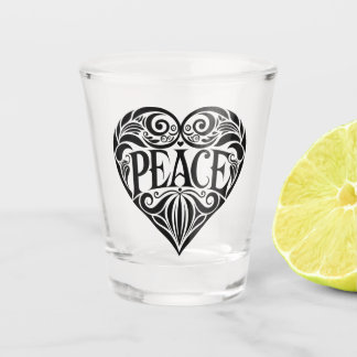 BLACK AND WHITE PEACE HEART SHOT GLASS