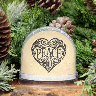 BLACK AND WHITE PEACE HEART SNOW GLOBE