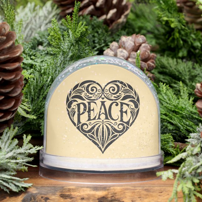 BLACK AND WHITE PEACE HEART SNOW GLOBE (Winter)