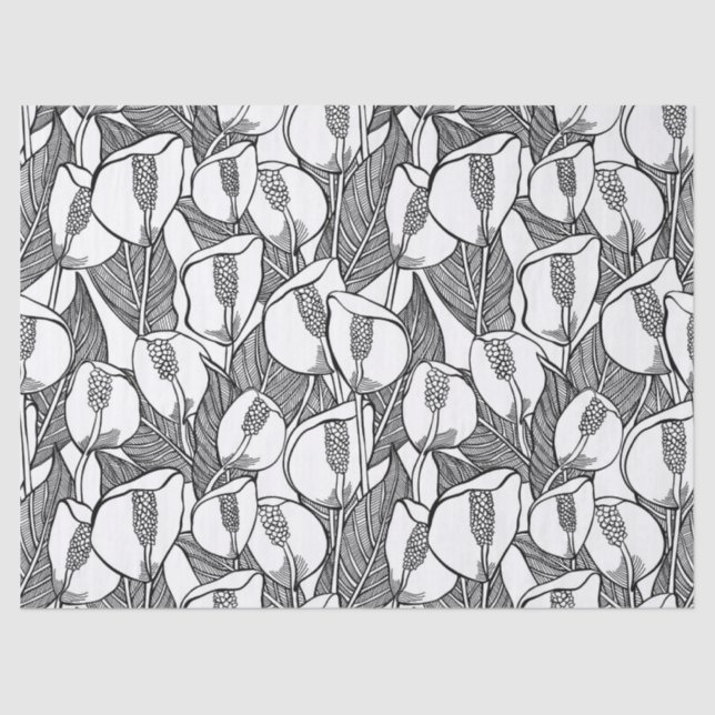 Black And White Peace Lily Pattern Tissue Paper (Front)