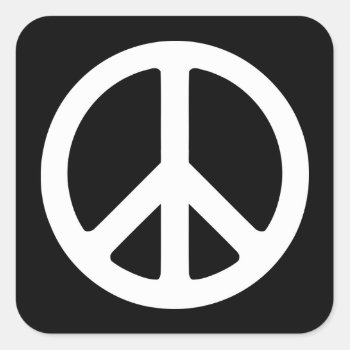 Black And White Peace Sign Square Sticker by peacegifts at Zazzle