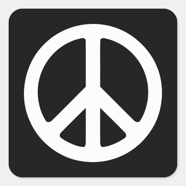 Black and White Peace Sign Square Sticker (Front)