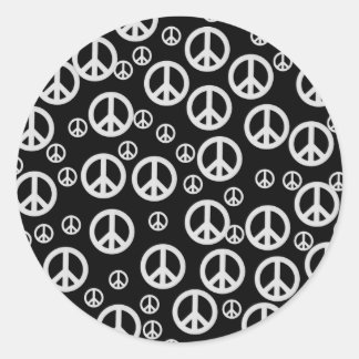 Black and White Peace Signs Classic Round Sticker