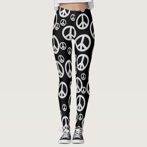Black and White Peace Signs Leggings