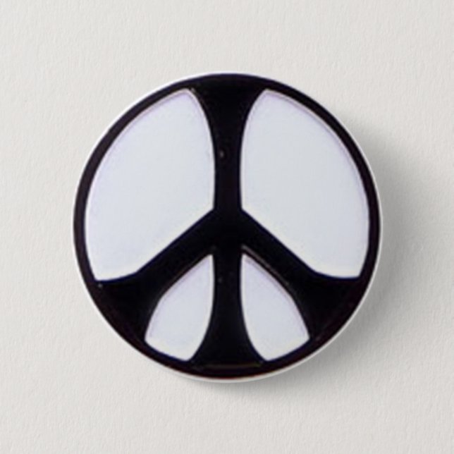 Black and White Peace Symbol Button (Front)