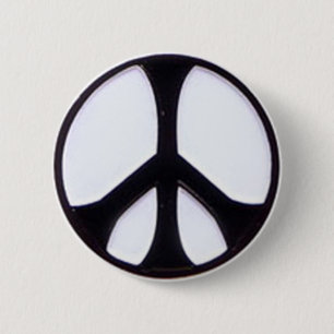 Black and White Peace Symbol Button