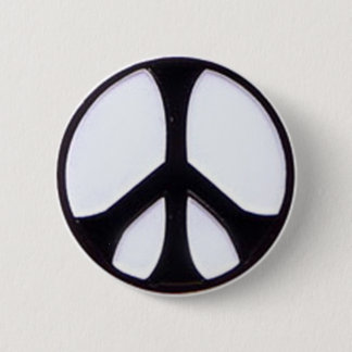 Black and White Peace Symbol Button