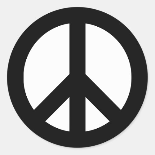 Black and White Peace Symbol Classic Round Sticker