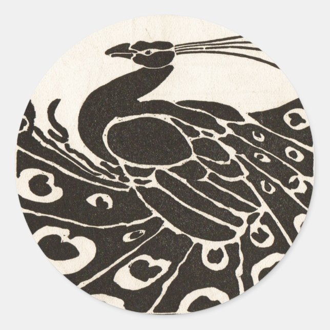 BLACK AND WHITE PEACOCK CLASSIC ROUND STICKER (Front)