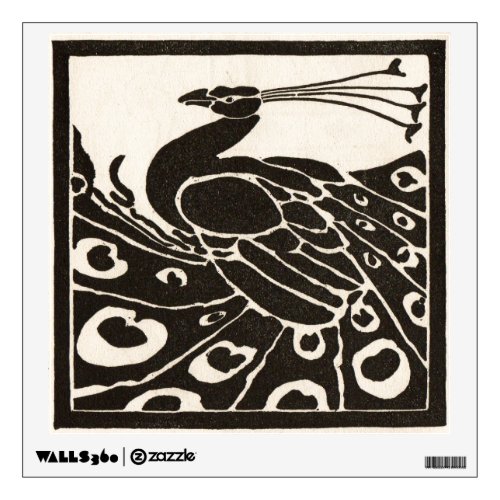 BLACK AND WHITE PEACOCK WALL STICKER