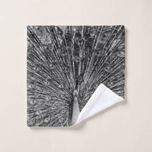 Black and White Peacock Wash Cloth