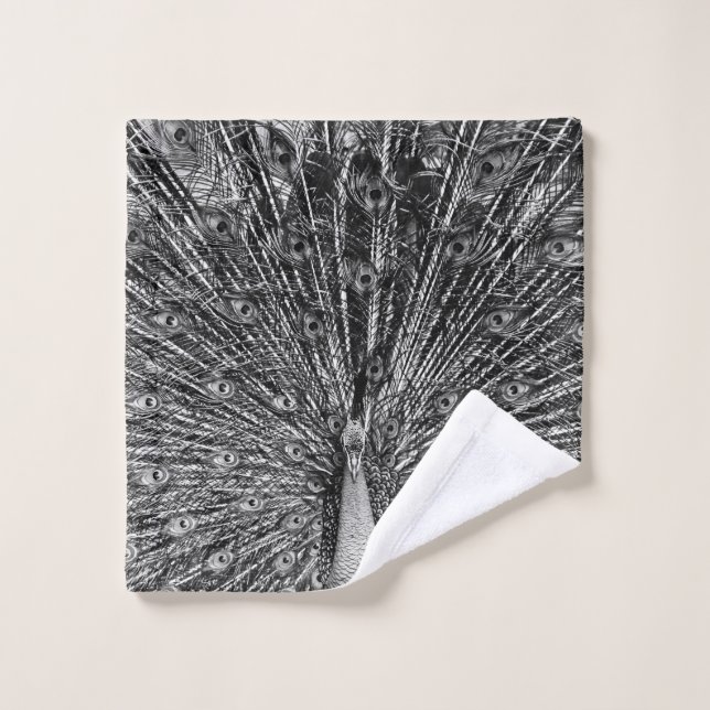 Black and White Peacock Wash Cloth (Wash Cloth)