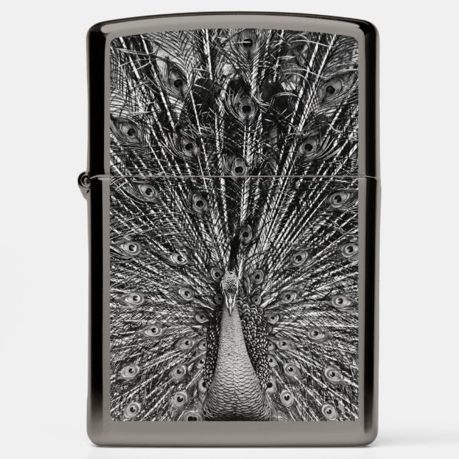 Black and White Peacock Zippo Lighter (Front)