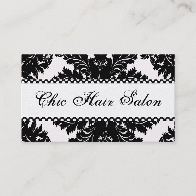 Black and White Pearl Damask Business Cards (Front)