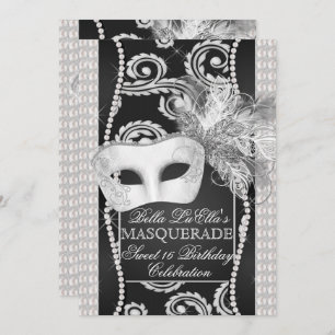 Black and White Pearl Masquerade Invitation