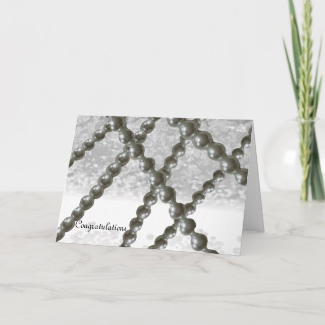 Black and White Pearl Wedding Congratulation Card (Front)