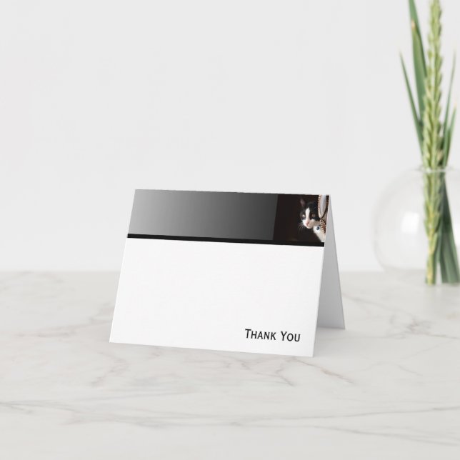 Black and White Peekaboo Cat Thank You Card (Front)