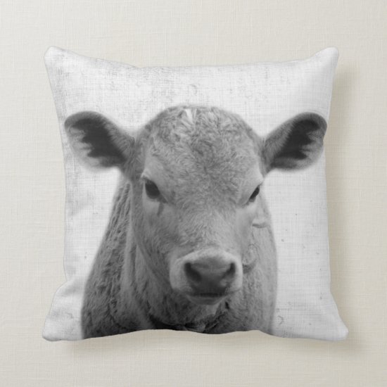 Black and White Peekaboo Cow Minimalist Nursery Throw Pillow