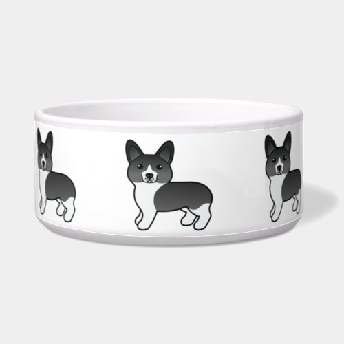 Black And White Pembroke Welsh Corgi Cartoon Dog Bowl