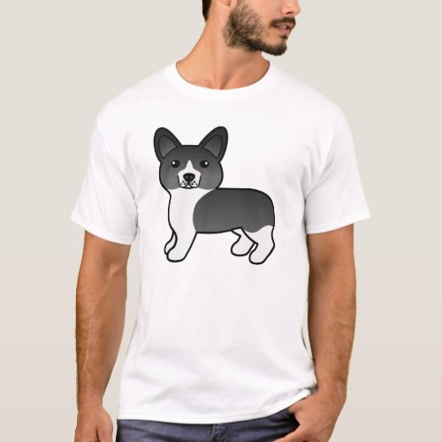 Black And White Pembroke Welsh Corgi Cartoon Dog T_Shirt