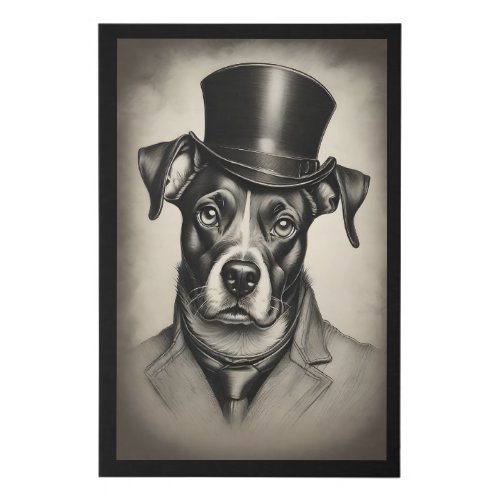 Black and White Pencil Sketch Dog Suit Hat Faux Canvas Print