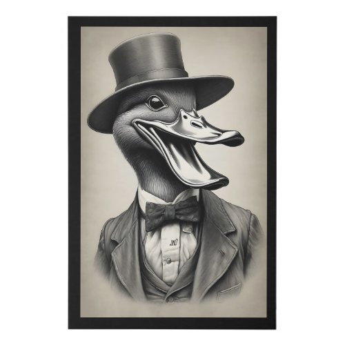 Black and White Pencil Sketch Duck Suit Bow Tie  Faux Canvas Print