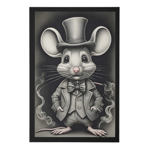Black and White Pencil Sketch Mouse Suit Bow Tie  Faux Canvas Print