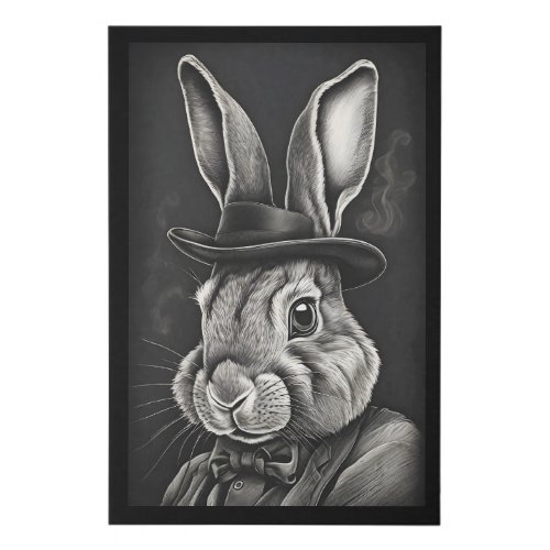 Black and White Pencil Sketch Rabbit Suit Bow Tie  Faux Canvas Print