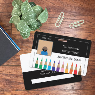 Black and White Pencils Horizontal Teacher Badge