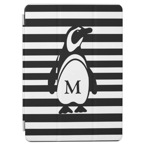 Black and White Penguin and Stripes Monogram iPad Air Cover