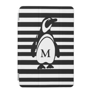 Black and White Penguin and Stripes Monogram iPad Mini Cover